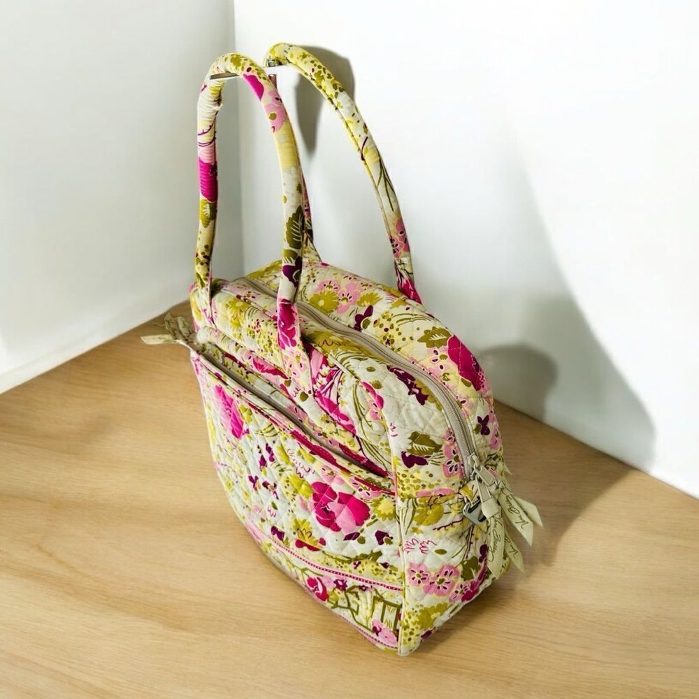 Vera Bradley Bag Large Purse Handbag Floral Pink Green